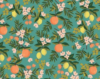 Rifle Paper Co fabric, Cotton + Steel,  Primavera Collection, citrus floral teal, florida cotton fabric