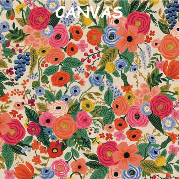 Rifle Paper Co CANVAS fabric, Garden party pink wildwood cotton and linen, Cotton + Steel floral