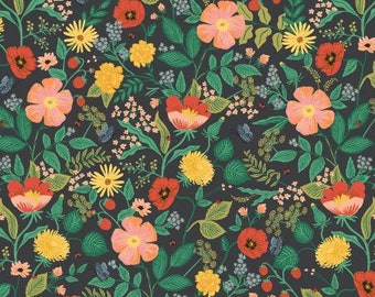 Rifle Paper Co fabric, Cotton + Steel,  Camont Collection, poppy field black, botanical fabric