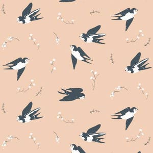 bird fabric, Organic fabric, blush fabric, Birch Little, Happy swallow, Birch organic fabric, baby fabric,  baby fabric, swallow fabric