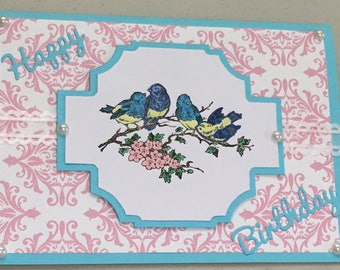 Spring Card, Greeting Cards, Bird Card, Handmade Cards, Cards for Her, Pink Cards, Blue Cards, Mother's Day Cards, Easter Cards, Get Well