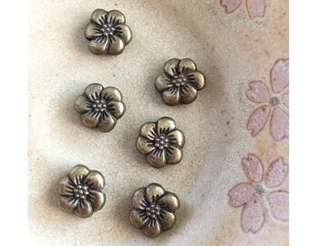 6pc Antique Bronze Flower Beads, Hibiscus Flower Beads, Hawaiian Flower Beads, Floral Beads, Metal Nature Beads, Bronze Jewelry Beads, 11mm