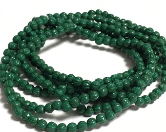 50pc Czech Glass Beads, Green Melon Beads With Green Wash, 4mm Melon Beads, Full Strand Czech Jewelry Beads, Fluted Melon Beads
