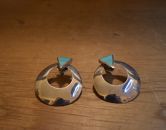 Sterling Silver Turquoise Hoop Earrings by Navajo Artist Ray