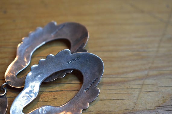 Vintage Navajo Sterling Silver Turquoise Hoop Earrings View 4