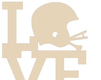 Love football, football helmet, Love football sign, wood blank, door hanger sign, wreath attachment, wood cutout, DIY sign, unpainted sign,