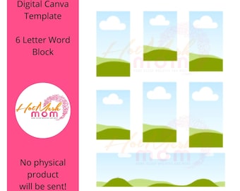 6 Letter Word Block, digital paper Canva template, digital download - no shipping