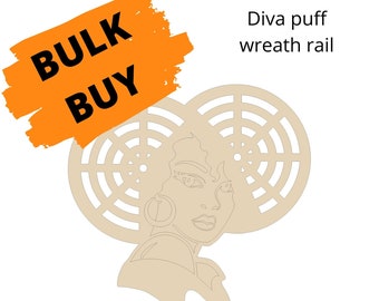 BULK BUY, 12" Diva puff wreath rail, afro girl wreath, Afro wreath, diva wood blank, door hanger, Black History Month, Black Girl Magic