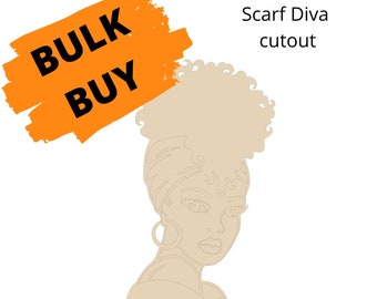 BULK BUY, Diva scarf cutout, Afro wreath, diva wood blank, door hanger sign, Black History Month, Black Girl Magic, African American