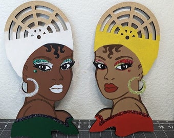 Painted scarf Diva, Diva wreath, melanin diva, Afro wreath rail, door hanger, wreath rail, Black History Month, Black Girl Magic,