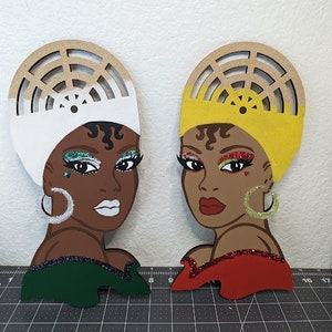 Painted Diva Wreath Rail: Afro Woman Door Hanger