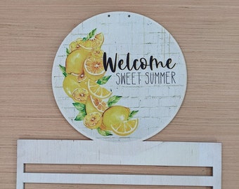 NEW Welcome Summer wreath rail, Summer door hanger, Lemon wreath attachment, summer lemon wreath rail, door decoration, wreath rails