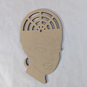 Diva Scarf Wreath Rail: Afro Woman Wood Blank, Door Hanger Sign