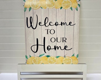 Welcome to our Home lemons rectangle wreath rail, Everyday wreath, lemon decorations, front door decor, spring wreath,