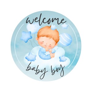 Welcome Baby Boy, Light, Blue, Baby Gift, Nursery Wreath, Wreath Rail ...