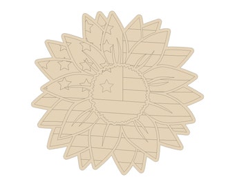 Patriotic Sunflower wreath attachment, door decor, door hanger, door hanger rail, wood cutout, wood blank, Patriotic, USA Flag sunflower