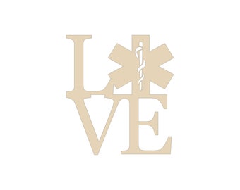 Love EMS wood sign, EMS wood blank, door hanger, wreath attachment, wood cutout, DIY sign, unpainted unfinished sign, ems gift, ems decor