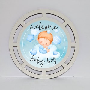 Welcome Baby Boy, Light, Blue, Baby Gift, Nursery Wreath, Wreath Rail ...