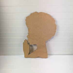 Diva Prayers Silhouette: Afro Woman Wood Wreath Blank