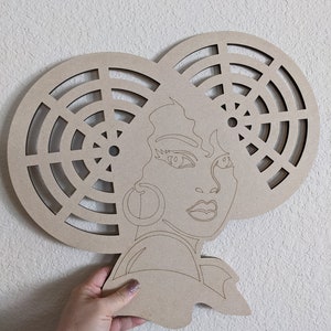 Diva puff wreath rail, Afro wreath, wood blank, door hanger sign, Black History Month, Black Girl Magic wreath, woman silhouette