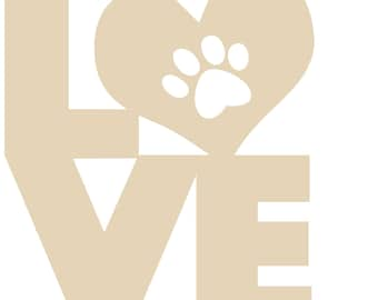 Love heart wood sign, wood Love, Love heart paw sign, wood blank, door hanger sign, wreath attachment, wood cutout, DIY sign, unpainted sign