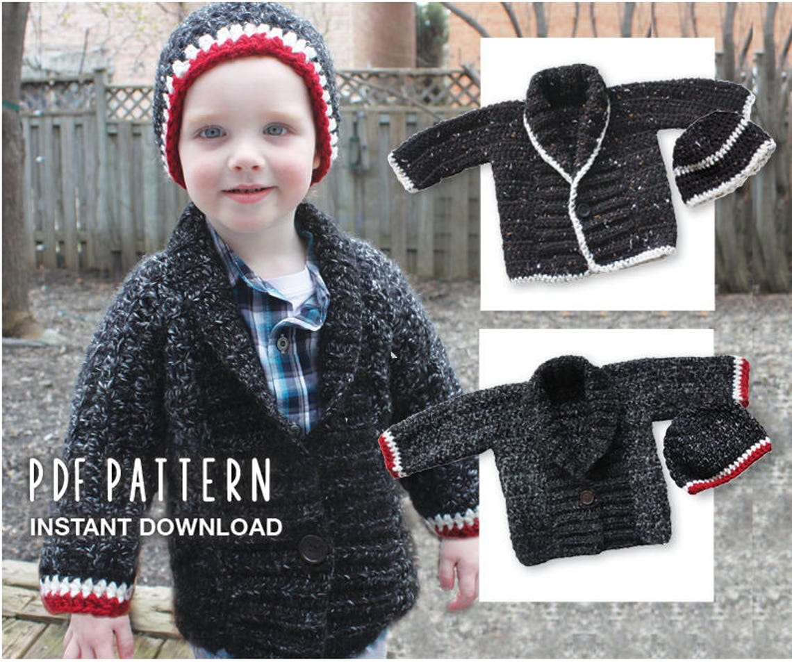 Baby Toddler Crochet Pattern Shawl Collar Cardigan Boys - Etsy
