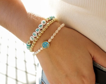 Aqua Smiley Pearl Bracelet