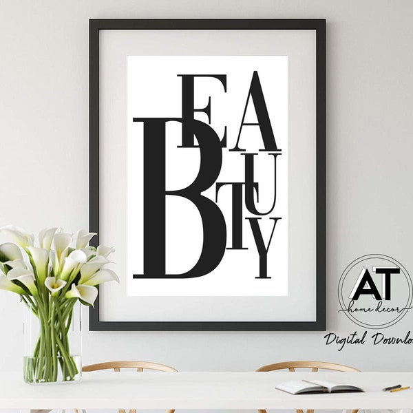 Beauty Typography Print Poster, Editorial Beauty Text Wall Art, Beauty Salon Decor, Digital Printable Wall Art, Instant Digital Download