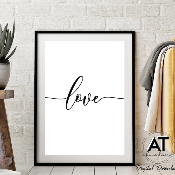 Love Calligraphy Quote Print Poster, Love Text Wall Art, Typography Art, Bedroom Decor, Digital Printable Wall Art, Instant Digital Download