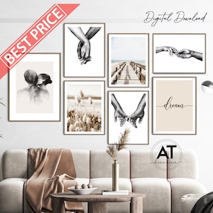 Holding Hands Wall Art Prints, Landscape Wall Art, Black White and Beige Art, Minimalist Wall Art, Printable Wall Art, Gallery Wall Set