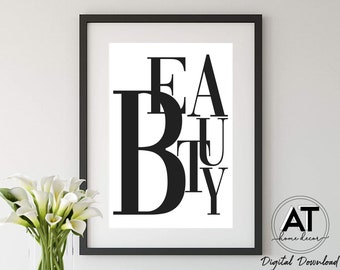 Beauty Typography Print Poster, Editorial Beauty Text Wall Art, Beauty Salon Decor, Digital Printable Wall Art, Instant Digital Download