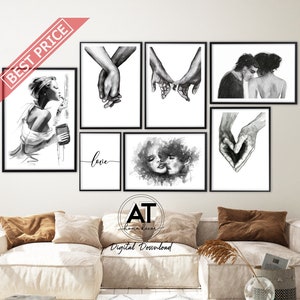 Holding Hands Print, Hands Drawing Print, Holding Hands Art, Couple and Woman Sketch, Gallery Wall Art, Printable Wall Art, Digital Download