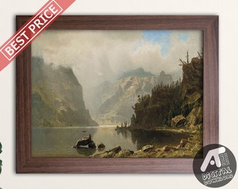 Pittura di paesaggio vintage, stampe d'arte paesaggistica vintage, pittura ad olio vintage, arte murale stampabile digitale, download digitale istantaneo, 07