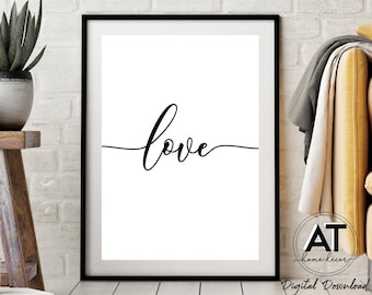 Love Calligraphy Quote Print Poster, Love Text Wall Art, Typographie Art, Bedroom Decor, Digital Printable Wall Art, Instant Digital Download