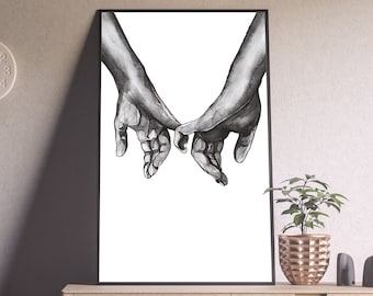 Holding Hands Wall Art, Holding Hands Print, Black And White Hands Drawing, Wedding Gift Print, Printable Wall Art, Digital Download #03