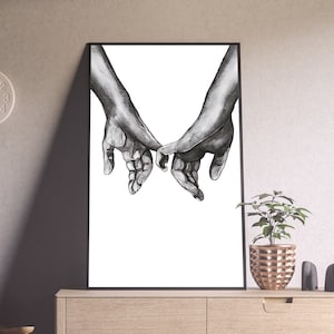 Hands halten Wand Kunst, Hands halten Druck, schwarz und weiß Hände Zeichnung, Hochzeit Geschenk Druck, druckbare Wandkunst, digitaler Download #03