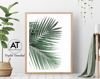 Green Palm Leaf Print, Tropical Leaf Print, Botanical Print, Tropical Wall Art, Nature Wall Art, Printable Wall Art, Digital Download #03