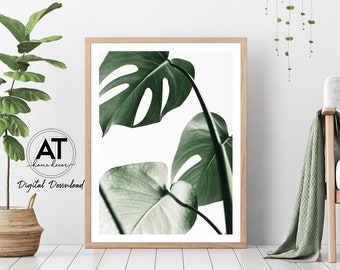 Monstera Leaf Print, Green Tropical Leaf Print, Botanical Print, Tropical Wall Art, Nature Wall Art, Printable Wall Art, Digital Download 06