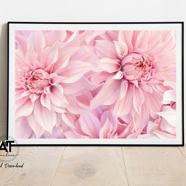 Pink Dahlia Flower Wall Art Print, Dahlia Wall Art, Floral Wall Art, Pink Botanical Photo Print Poster, Printable Wall Art, Digital Download