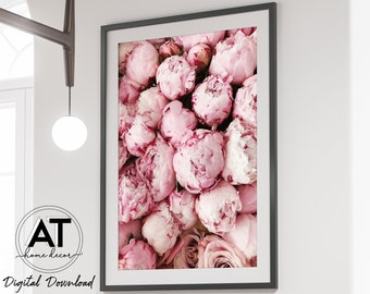 Pink Peonies Flower Wall Art Print, Peony Wall Art, Floral Wall Art, Pink Botanical Photo Print Poster, Printable Wall Art, Digital Download