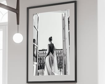 Fashion Beauty Woman Relaxing By The Window Wall Art Print, Black and White Fashion Photography, Fashion Wall Art Print, Printable Wall Art