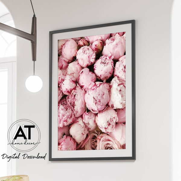 Pink Peonies Flower Wall Art Print, Peony Wall Art, Floral Wall Art, Pink Botanical Photo Print Poster, Printable Wall Art, Digital Download