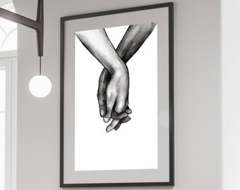 Holding Hands Wall Art, Holding Hands Print, Black And White Hands Drawing, Wedding Gift Print, Printable Wall Art, Digital Download #02