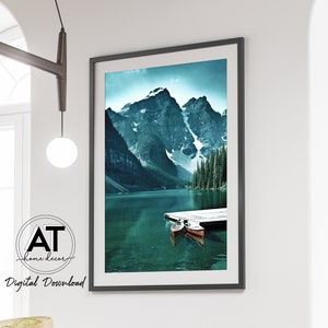 Lake Print, Boat On The Lake In Mountain Print, Nature Landscape Photography Print, Digital Printable Wall Art, Instant Digital Download, #5