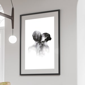 Paar Wandkunst, abstraktes Paar Poster, schwarz weiß Aquarell Kunst, Schlafzimmer Wandkunst, druckbare Wandkunst, digitaler Download #05