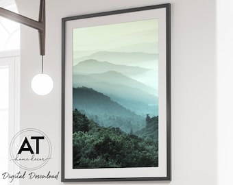 Green Forest Wall Art Print, Nature Foggy Forest Landscape Photography Poster Print, Digital Printable Wall Art, Instant Digital Download #3