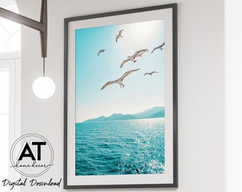 Beach Wall Art Print, Beach Print, Beach Decor, Ocean Print, Coastal Decor, Blue Beach Wall Art, Printable Wall Art, Digital Download #03