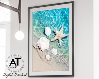 Beach Wall Art Print, Beach Print, Beach Decor, Ocean Print, Coastal Decor, Blue Beach Wall Art, Printable Wall Art, Digital Download #02