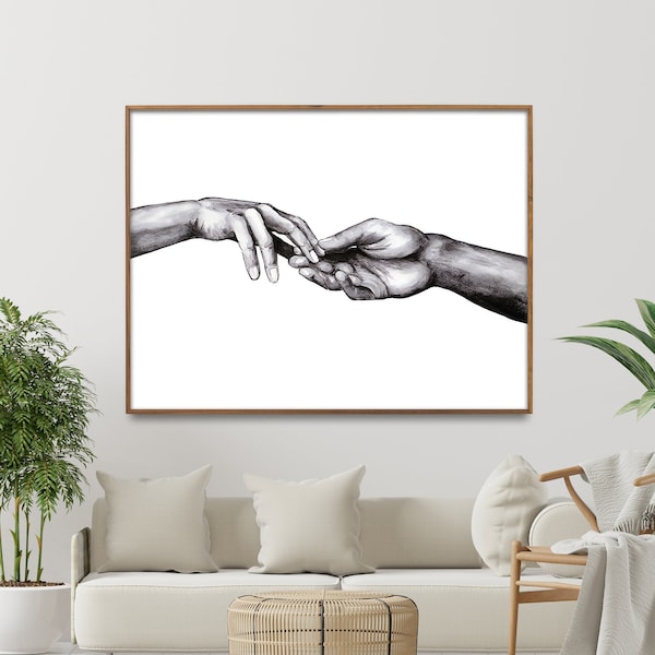 Holding Hands Wall Art, Holding Hands Print, Black And White Hands Drawing, Wedding Gift Print, Printable Wall Art, Digital Download #01