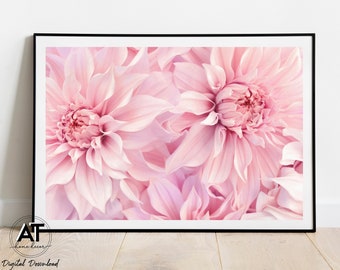 Rosa Dahlie Blumen Wand Kunst, Dahlie Wandkunst, Florale Wandkunst, Rosa botanische Fotodruck Poster, druckbare Wandkunst, digitaler Download